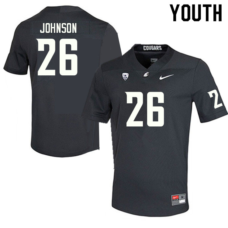 Youth #26 David Johnson Washington State Cougars College Football Jerseys Sale-Charcoal
